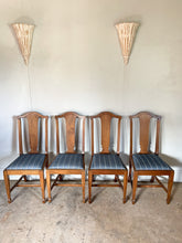 Load image into Gallery viewer, Set of Four Mid Century British Dining Chairs - with newly covered seats in Guy Goodfellow Fabric