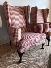 Load image into Gallery viewer, Pair of Gingham Wingback Armchairs
