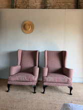 Load image into Gallery viewer, Pair of Gingham Wingback Armchairs