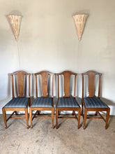 Load image into Gallery viewer, Set of Four Mid Century British Dining Chairs - with newly covered seats in Guy Goodfellow Fabric