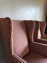 Load image into Gallery viewer, Pair of Gingham Wingback Armchairs