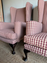 Load image into Gallery viewer, Pair of Gingham Wingback Armchairs