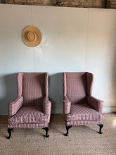 Load image into Gallery viewer, Pair of Gingham Wingback Armchairs