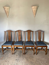 Load image into Gallery viewer, Set of Four Mid Century British Dining Chairs - with newly covered seats in Guy Goodfellow Fabric