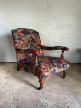 Load image into Gallery viewer, Victorian Open Arm Chair - newly reupholstered *ON HOLD*
