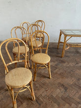 Load image into Gallery viewer, 70s Bamboo Table with a Glass Top and x Six Matching Chairs