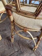 Load image into Gallery viewer, 70s Bamboo Table with a Glass Top and x Six Matching Chairs