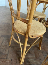 Load image into Gallery viewer, 70s Bamboo Table with a Glass Top and x Six Matching Chairs