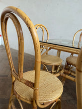Load image into Gallery viewer, 70s Bamboo Table with a Glass Top and x Six Matching Chairs
