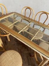 Load image into Gallery viewer, 70s Bamboo Table with a Glass Top and x Six Matching Chairs