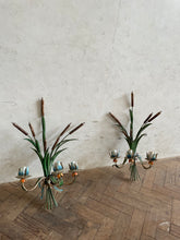 Load image into Gallery viewer, French Toileware Sconces with a bullrush design - rewired.