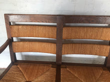 Load image into Gallery viewer, Mid - Century French Oak Sofa / Bench with Rush Seats.