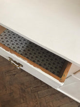Load image into Gallery viewer, White 1940s Wooden Dresser -sliding glass doors
