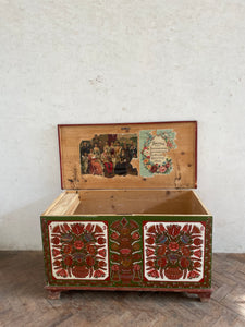 Brown and Green 1956 painted Hungarian Marriage Chest