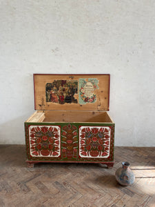 Brown and Green 1956 painted Hungarian Marriage Chest