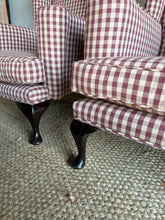 Load image into Gallery viewer, Pair of Gingham Wingback Armchairs
