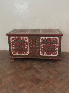 Brown and Green 1956 painted Hungarian Marriage Chest