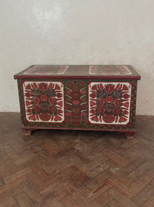 Brown and Green 1956 painted Hungarian Marriage Chest