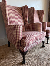 Load image into Gallery viewer, Pair of Gingham Wingback Armchairs
