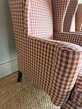 Load image into Gallery viewer, Pair of Gingham Wingback Armchairs
