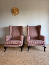 Load image into Gallery viewer, Pair of Gingham Wingback Armchairs
