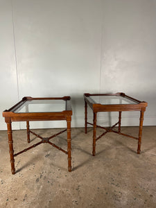 Vintage American Faux Bamboo and Glass Side Tables