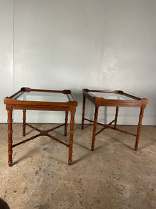 Vintage American Faux Bamboo and Glass Side Tables