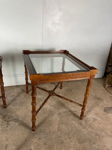Vintage American Faux Bamboo and Glass Side Tables