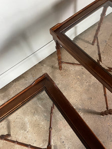 Vintage American Faux Bamboo and Glass Side Tables