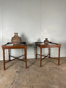 Vintage American Faux Bamboo and Glass Side Tables