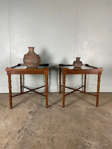 Vintage American Faux Bamboo and Glass Side Tables