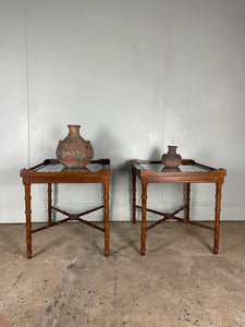 Vintage American Faux Bamboo and Glass Side Tables
