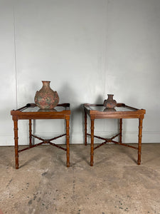 Vintage American Faux Bamboo and Glass Side Tables