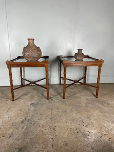 Vintage American Faux Bamboo and Glass Side Tables