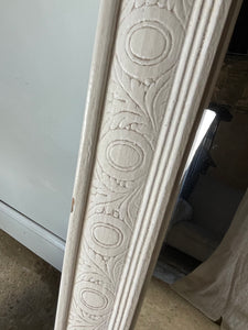 White Wooden Framed Mirror with Floral Engraving