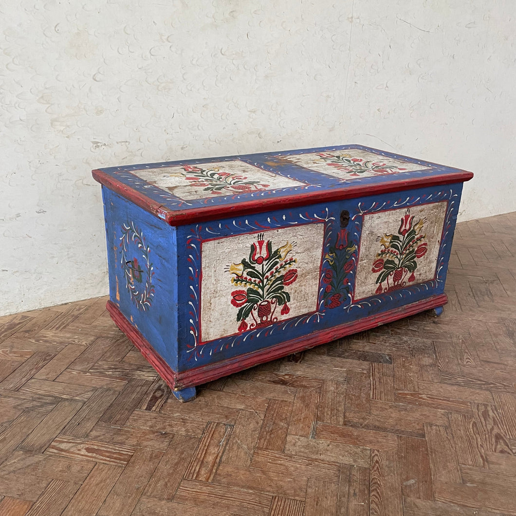 Bright Blue Hungarian Marriage Chest