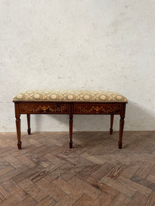 An Edwardian rosewood and inlaid duet stool