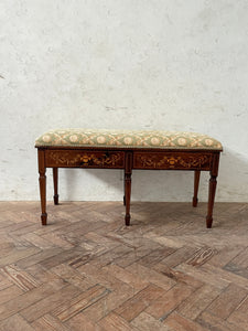 An Edwardian rosewood and inlaid duet stool