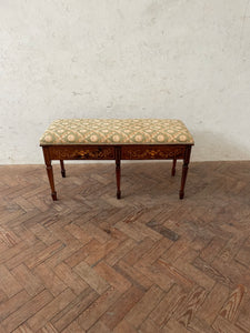 An Edwardian rosewood and inlaid duet stool