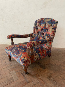 Victorian Open Arm Chair - newly reupholstered