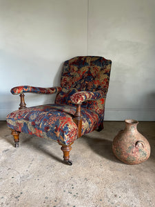 Victorian Open Arm Chair - newly reupholstered