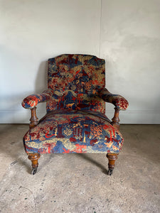 Victorian Open Arm Chair - newly reupholstered