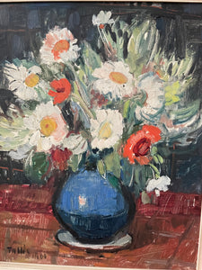 Daisies in a Jug - 1961 French Oil On Canvas