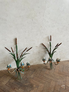 French Toileware Sconces with a bullrush design - rewired.
