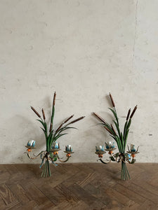 French Toileware Sconces with a bullrush design - rewired.