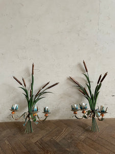 French Toileware Sconces with a bullrush design - rewired.