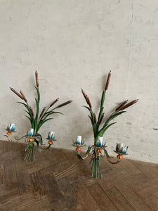 French Toileware Sconces with a bullrush design - rewired.