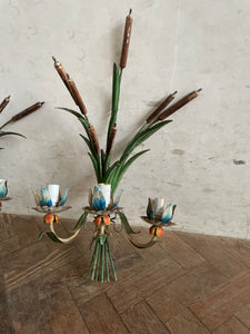 French Toileware Sconces with a bullrush design - rewired.
