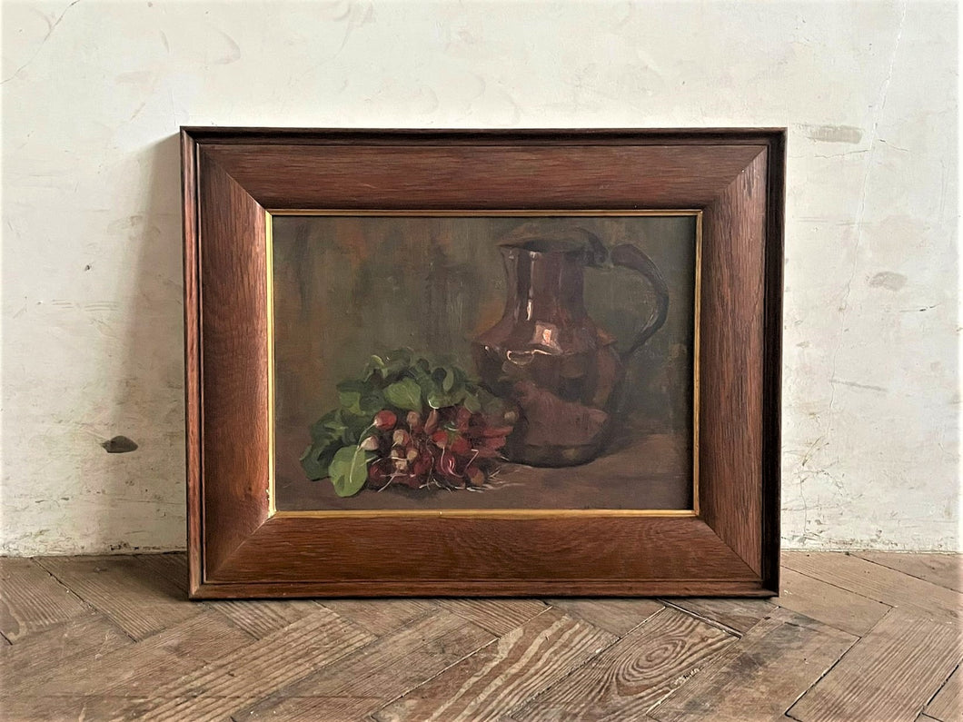 Copper Jug & Radishes: French Oil on Board
