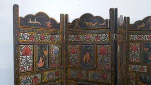 Wooden Carved Indian Painted Screen / Room Divider